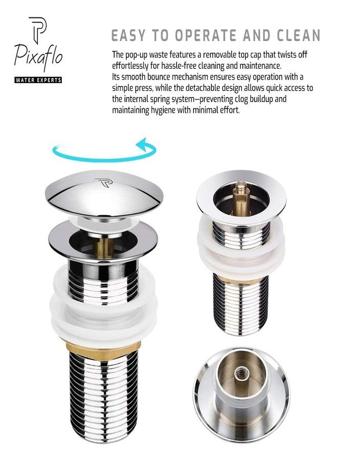 Pixaflo 3-Inches Stainless Steel Pop-Up Waste Coupling for Wash Basin & Sink | Full Threaded G1¼” | Durable Anti-Rust Bathroom Drain Plug | Universal Fit for Vanity & Countertop | Chrome Finish - Image 4
